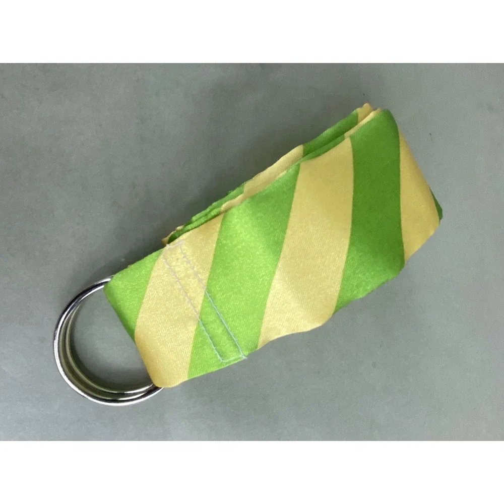 VTG Womens Satin Cloth Belt Lime Green Yellow Stripe D-Ring Sash Waist 48x2